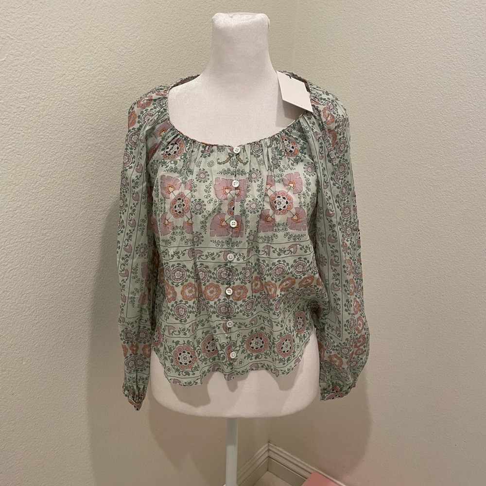 NWT Womens Joie Damarre Long Sleeve COTTON TOP IN GREEN size XXS - Picture 4 of 9